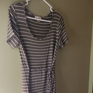 Calvin Klein Charcoal and Cream Striped Tee